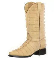 Mens Sand Alligator Tail Print Western Wear Leather Cowboy Boots Pointed Toe