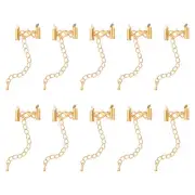 20Sets Slide on End Clasps, 10mm Tube Slider Crimp Cord Ends, Light Golden
