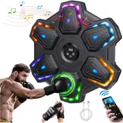 Music Boxing Machine,Colorful LED Punching Machine with Gloves,Bluetooth Boxing Music Trainer Wall Mounted,Smart Training Equipment for Men Women(Black)