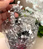 New 20 ft Metallic TINY SILVER With Stars TINSEL Xmas House GARLAND MANTLE Mini