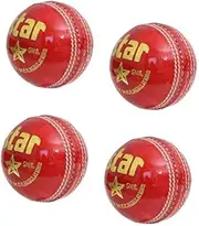 Star Genuine Leather Balls Red Color Hard Balls Hand Stitch 5.5oz Pack of 4
