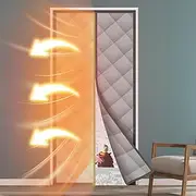 [YCXXKJ] Magnetic Thermal Insulated Door Curtain, Temporary Door Insulation, Soundproof Windproof, Fits Door Size 32" x 80", Grey, Modern Retro Style, 90W x 200L cm, Living Room Bedroom