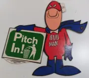 BUD MAN Budweiser Pitch In Sticker Decal 6 3/4"W x 6 1/2"H
