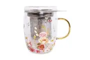 Ashdene 380ml Springtime Soiree Double Walled Glass Tea Cup Lid w Steel Infuser