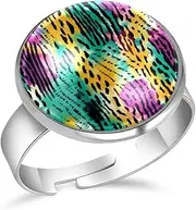 [FVQL] Adjustable Ring for Girls, abstract animal print patterns, 0.67inch/1.7cm, Glass, glass