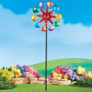 4 Foot Tall Flower Design Rainbow Colored Kinetic Garden Wind Spinner Stake