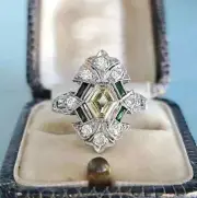Art Deco Style Lab-Created Diamond Emerald Cut Engagement Ring 14K White Gold FN