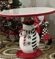Mackenzie Childs Nostalgia Snowman Pedestal Platter