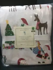 FLANNEL Pottery Barn Kids JOLLY SANTA Queen SHEET Christmas Bedroom Bed HERITAGE