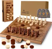 12" Travel Magnetic Chess & Checkers Set, 2-in-1 Folding Leather Board for Kids