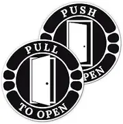 Door Signs Push Pull to Open, Black and White 4-inch Round Design, Commercial Door Decals, 2-Pack