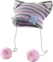 [Sumleno] Y2k Beanie Cat Ear Gyaru Acubi Devil Crochet Hats Cute Kawaii Star Grunge Aesthetic Pompoms Cutecore Y2k Harajuku Clothes