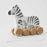 Zookabee Pull Along Zebra & Baby Interactive Kids Wooden Toy Play Set 12m+
