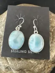 Womens Blue Larimar Navajo Sterling Silver Dangle Earrings 17300