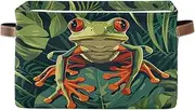 Funny Frog Palm Leaves Organizer Bins, Rectangle Collapsible Organizer Box with Handle, Set of 2