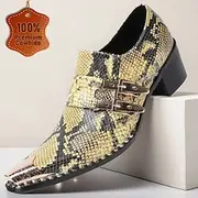 Men's Loafers Slip-Ons Formal Shoes Dress Shoes Snakeskin Shoes Walking Leather Italian Full-Grain Cowhide Comfortable Slip Resistant Loafer Yellow