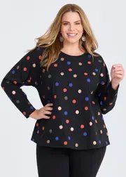[Virtuelle] Taking Shape Cotton Multi Colour Spot Top Size 28 in Black / Multi - Plus Size Women's Tops & T Shirts Black / Multi