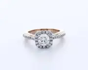 1.1CT Natural Diamond F/VS2 Round Brilliant 14K Gold Four-Prong Halo Accent Ring