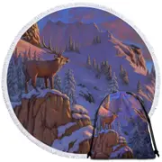Animal Art Snowy Mountains Elk Round Beach Towel