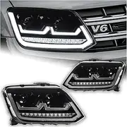 AKD Car Styling Head Lamp，Compatible with VW Amarok Headlights （2010-2020）LED Headlight Projector Lens DRL Signal Animation Auto Accessories