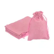 5pcs Burlap Bags with Drawstring, 4x5.5" Jewelry Pouches for Party Gift, Pink