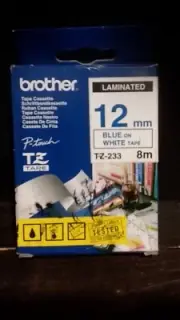 BROTHER P-TOUCH TAPE TZ-233 BLUE ON WHITE 12MM