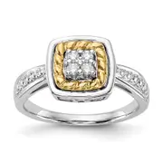 14K Two Tone Complete Diamond Cluster Engagement Ring