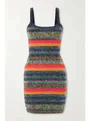 [AGR] AGR - Brushed Striped Cotton-blend Mini Dress - Purple - x small x small Purple