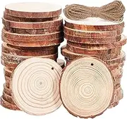 HOMSFOU 50pcs Wood Slices Craft Unfinished Wood Discs with Jute Twine for DIY Wedding Decorations Rustic Centerpieces for Crafting and Ornaments
