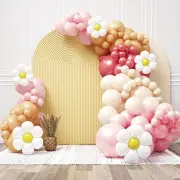 Groovy Balloon Arch 120 Pcs - Pink, Sand, Peach, Neutral & Flower Daisy Groovy