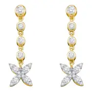 10kt Yellow Gold Womens Round Diamond Flower Cluster Dangle Earrings 3/4 Ct