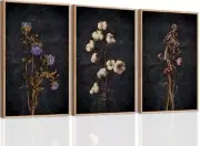 Large Dark Moody Floral Canvas Wall Art Framed 16*24 Inch black dried floral