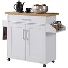 Hodedah Kitchen Island with Spice Rack plus Towel Holder in White Wood