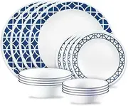 [CORELLE] Cobalt Circles 16-piece Mugless Dinnerware Set, Service of 4