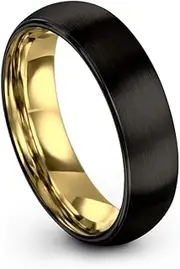 [Midnight Rose Collection] Tungsten Wedding Band Ring 6mm for Men Women 18k Rose Yellow Gold Plated Dome Black Brushed Polished