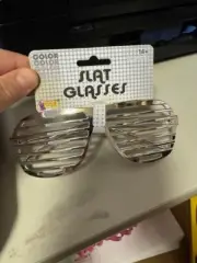 Metallic Silver Adult 80'S SLAT GLASSES Slotted Retro Costume Accessory New!!!!