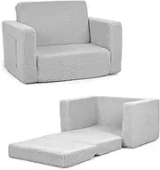 FAYDUDU Kids Sofa, 2-in-1 Fold Out Soft Toddler Couch, Toddler Sofa Bed with Washable Covers, Toddler Chair with Side Pocket Suitable for Playroom and Bedroom, Baby Sofa for Boys and Girls (Gray, S)