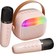 VICASKY 2 Wireless Mics Led Lights Portable Karaoke Speaker Microphone Set for Family Party