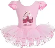 [Dressy Daisy] Toddler Little Girls Sequined Ballet Tutu Dress Fancy Dance Wear Outfit Costume with Ballerina Shoes Pattern Size 2-8, Pink/Hot Pink