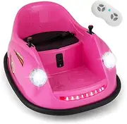 HONEY JOY 12V Electric Kids Ride on Bumper Car, Bumping Car with Remote Control, LED Lights, Music and 360 Degree Spin, Baby Bumping Toy for Toddlers 3-5 Years Old, Pink