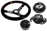 NRG 350 3" Deep Steering Wheel Suede Yellow 190H Hub Gen3 Black Release Lock LB
