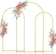 Wokceer Wedding Arch Backdrop Stand Set - 7.2FT, 6.6FT, 6FT Gold Metal Stand for Ceremony, Baby Shower, Birthday Party, Garden Floral and Balloon Decoration
