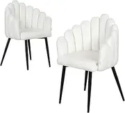 Familand Armchair Velvet Accent Arm Chairs Set of 2 for Markup,Upholstered Vanity Chair with Petal Shape Back,Dining Chairs Set of 2 with Black Metal Legs,Home Furniture for Living Room,Bedroom,White