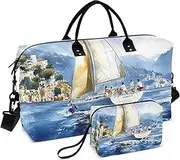 [ZRYSMY] Ship Painting Landscape Duffel Bag for Traveling, Travel Bag Gym Bag, with Multiple Interior Pockets Shoulder Weekender Bag for Women Men with Toiletry Bag 20.5L x 1.9W x 13.8H, Multi-Colored