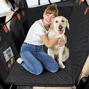 Hard Bottom Dog Car Seat Cover, Back Seat Extender for Dogs with Large Space, Dog Car Hammock with Mesh Window and Two Pockets, Foldable Pet Backseat Protector for Cars＆Trucks＆SUV