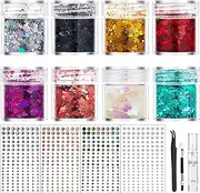 Body Glitter for Women - Nightclub Face Sparkles Makeup - with Gel Glue and Brush Nightclub Face Regular Sequins for Sparkling Makeup Super Flash Eye Shadow