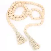 58 inches Natural Wood Bead Garland with Tassels Farmhouse Rustic Country