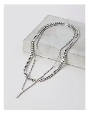 [Blaq] Double Chain Pendant Necklace in Silver