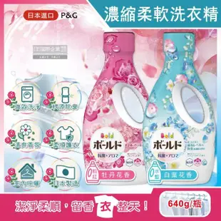 【日本P&G Bold】超濃縮強洗淨除臭室內晾曬花香氛柔軟全效洗衣精640g/瓶(香氛柔順劑消臭護衣洗衣劑)