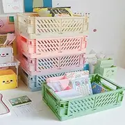 [ZDY] 4-Pack Baskets Plastic for Shelf Home Kitchen Storage Bin Organizer, Stacking Folding Storage Baskets for Classroom Bedroom Bathroom Office (12" x 7.9" x4.9")